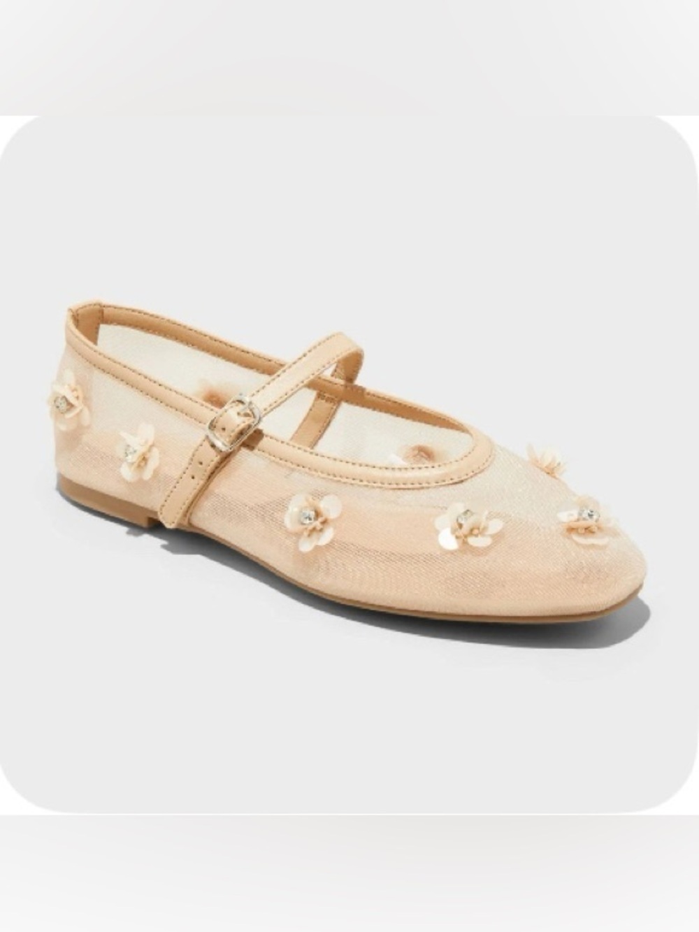 NWOT A New Day Floral Mesh Mary Jane Flats Nude Sequin Flowers Size 10